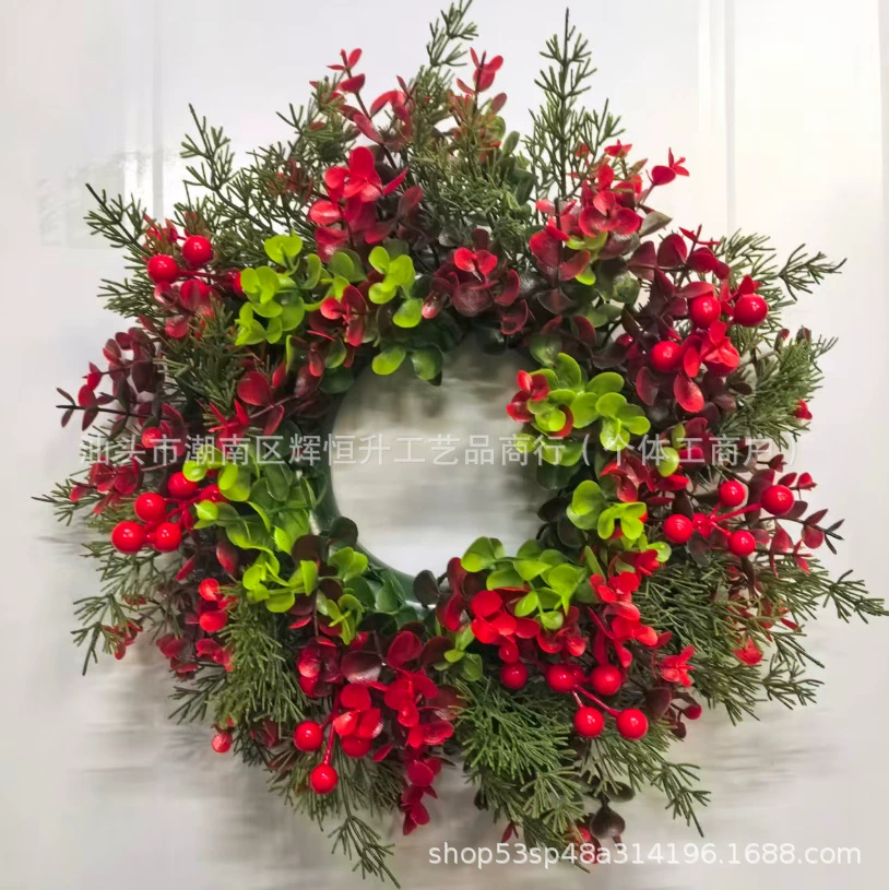 Рождественские украшения для входной двери, гирлянда-подвеска, рождественские листья кипариса, красные фрукты, гирлянда, подвеска для украшения двора