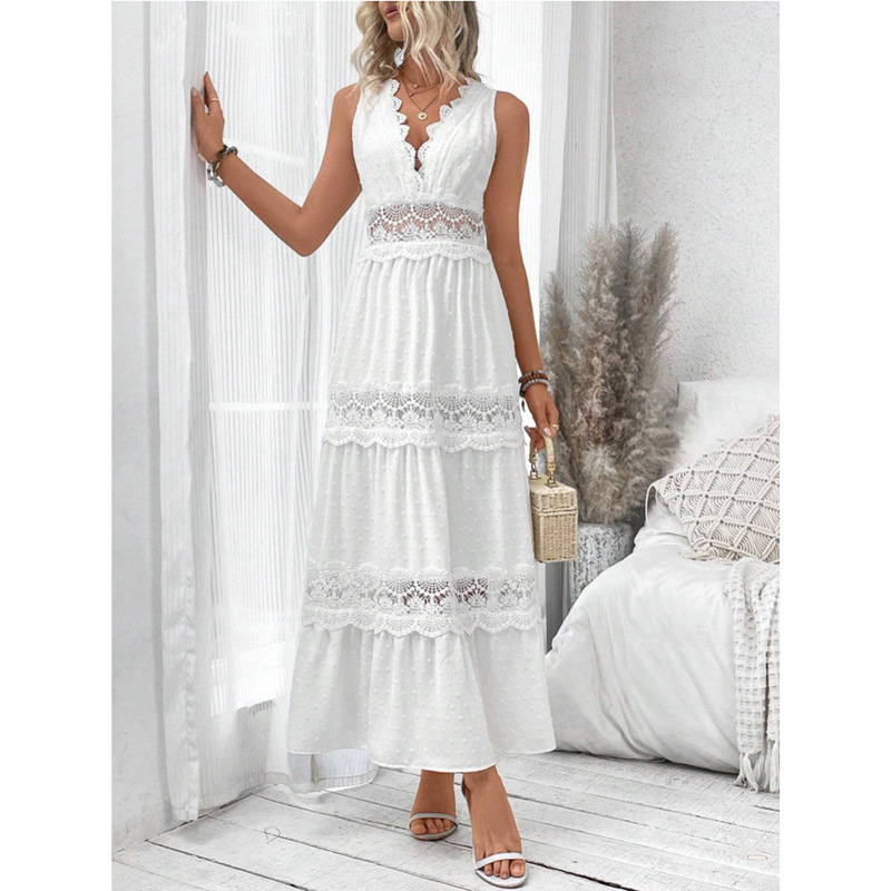 European and American Cross-Border 2025 Independent Station Amazon Women's Lace Splicing Sleeveless Dress Q360 European and American Cross-Border 2025 Independent Station Amazon Women's Lace Splicing Sleeveless Dress Q360