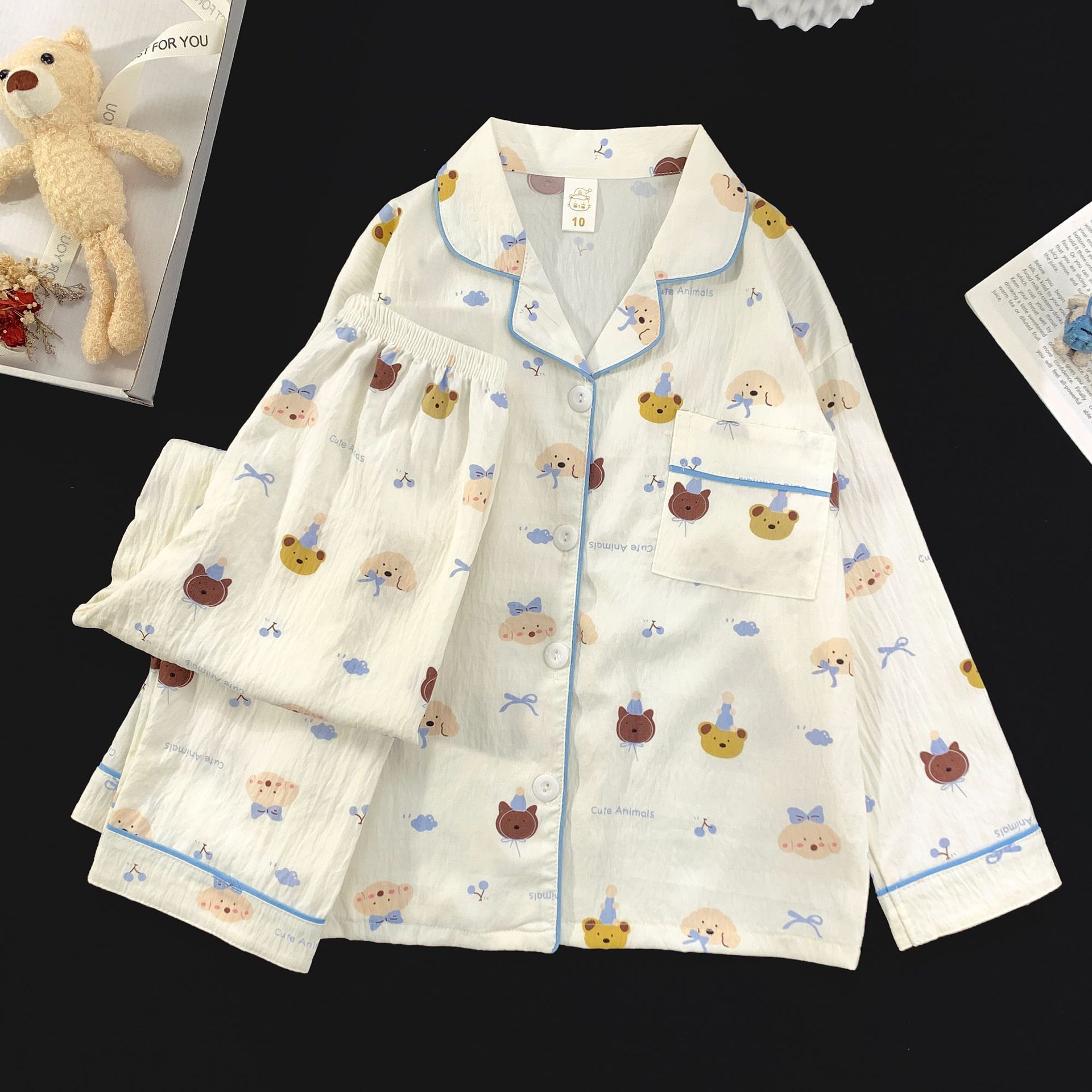 Children's Pajamas Spring and Autumn 2025 New Cloud Cotton Girls Long Sleeve Cardigan Cartoon Print Home Clothes Set Batch