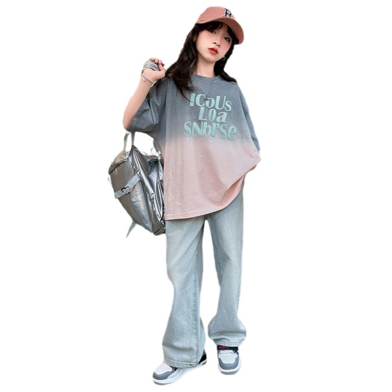 Mädchen Sommer Set Kurzarm Oberteil Mit Jeans Für Kinder_voghion.com