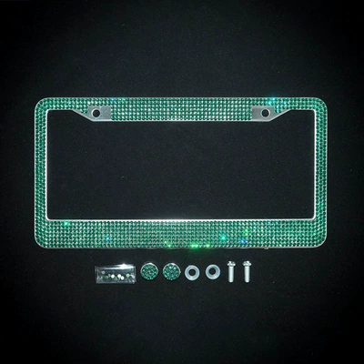 License plate holder/license plate holder – Car Woman License Plate Frame with - round-hole-green-rhinestone