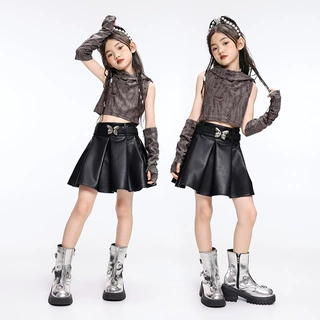 爵士舞服装女童走秀表演服嘻哈童装潮牌女孩套装露脐jazz演出服夏