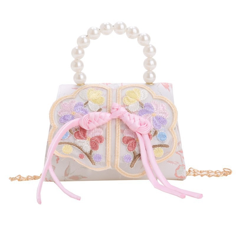 Niñas dulces perlas de aire extranjero bolsas de accesorios portátiles de estilo antiguo con bolsas de ropa de estilo chino niñas lindas bolsas de lápiz labial un hombro