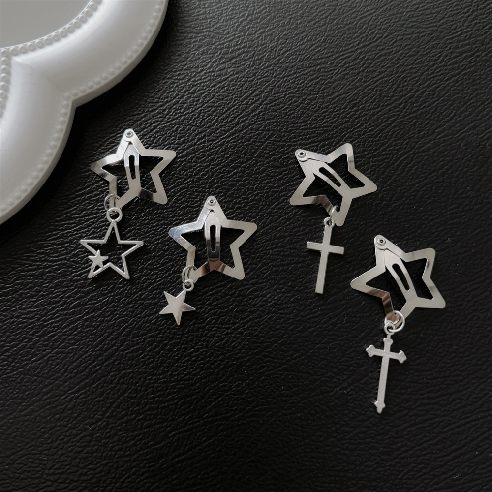 Star bb clip niche dark wind diy cross five-pointed star pendant y2k sweet cool wind abi bangs clip hairpin