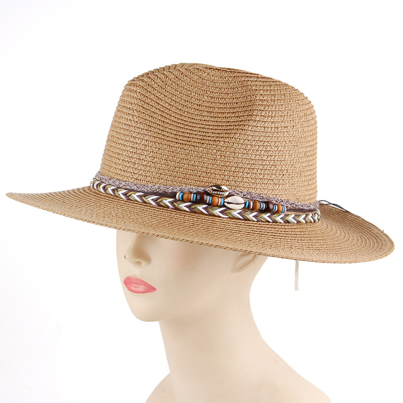 Comercio exterior fábrica venta al por mayor estilo étnico cuerda creativa decorativa sombrero de paja verano hombres y mujeres sombrero de sol al aire libre