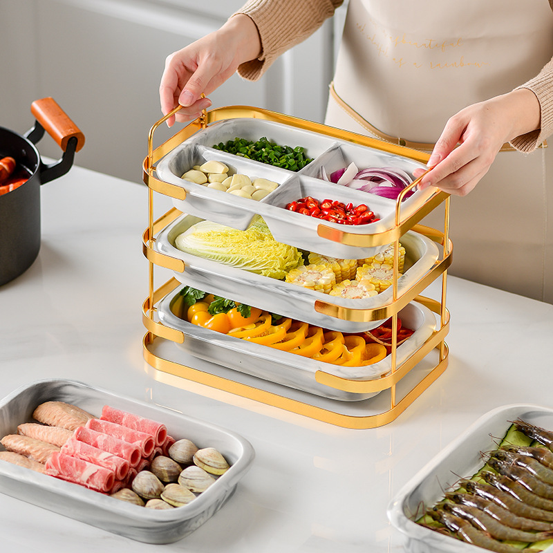 Cocina multi-funcional plato multi-capa bandeja de almacenamiento de hierro bandeja de cocción de cerámica creativa olla caliente bandeja de cocción plato de sopa