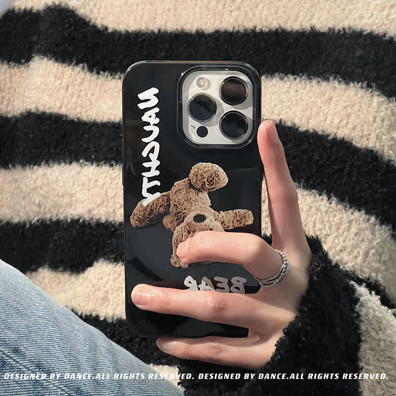 Inverted Teddy Bear Case Suitable for Apple 14 Phone Case Iphone13Promax Glossy Surface 12 New Model 15 Trendy Cool Xs16