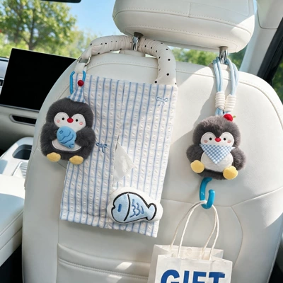 Tissue Box for Front and | Car tissue box/set - party-little-fish-penguin-tissue-bag-hanging-bag-bib-penguin-hook