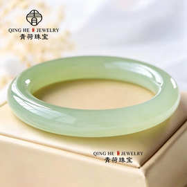 湖水绿色古青料阿富汗玉石手镯自然晴水料复古圆条玉石镯子