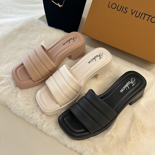 High-Heeled Slippers for Women 2024 Summer New Style Open Toe Thick Heel Waterproof Platform Thick Sole Outer Wear Platform Versatile One-Line Sandals