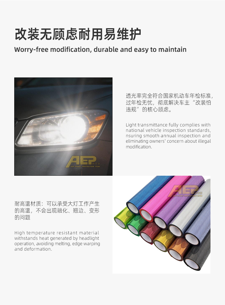 New Honeycomb Laser Light Film with High Transparency and Adhesion for Car Headlight Protection, Modified Color, Trendy, Anti-Scratch, Anti-Yellowing