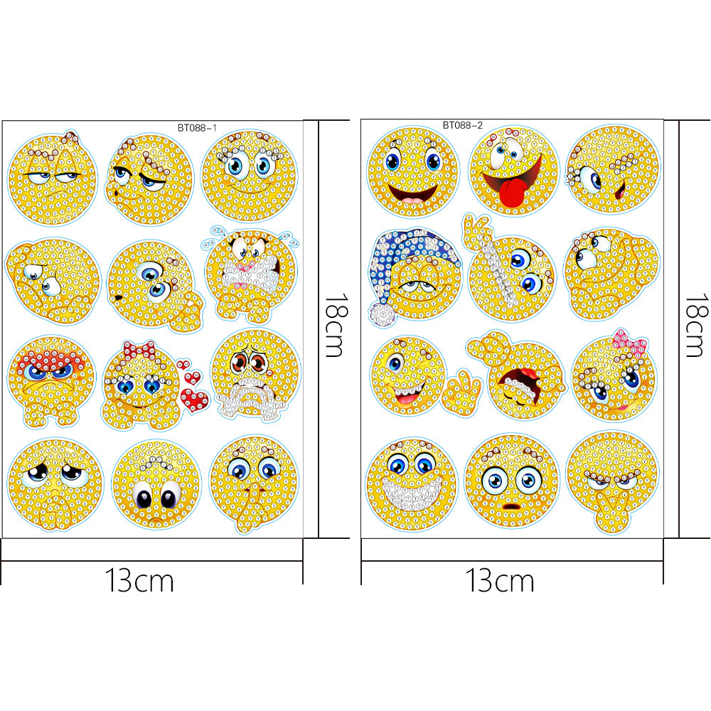 Venta caliente de dibujos animados cara amarilla emoji diamante pintura libre pegatinas DIY Pegatinas de pared niños hechos a mano pegatinas decorativas diamante redondo
