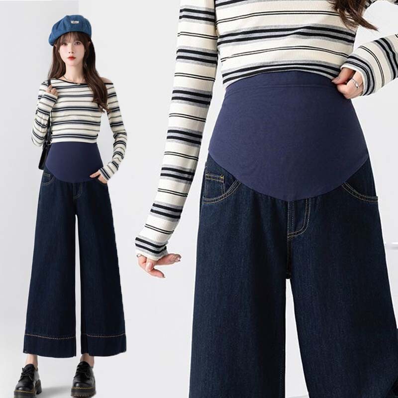 Maternity pants that don't constrict the belly, jeans for spring and autumn, petite women's cropped belly support pants, autumn and winter wide-leg fall wear Maternity pants that don't constrict the belly, jeans for spring and autumn, petite women's cropped belly support pants, autumn and winter wide-leg fall wear