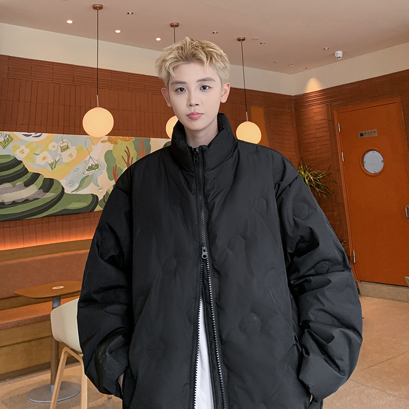 남성용 짧은 스타일의 스탠드 칼라 다운 재킷, 2025년 겨울 신상, 두껍고 따뜻한 루즈핏 화이트 덕다운 재킷, 디자인감이 돋보이는 두꺼운 재킷