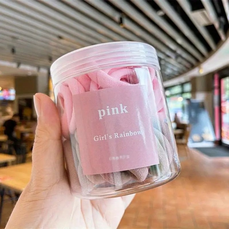 50本の缶入り韓国版グラデーションヘッドロープタオルリング皮筋シンプルキャンディー色ヘアロープ高弾力無縫い目ヘアリング|undefined