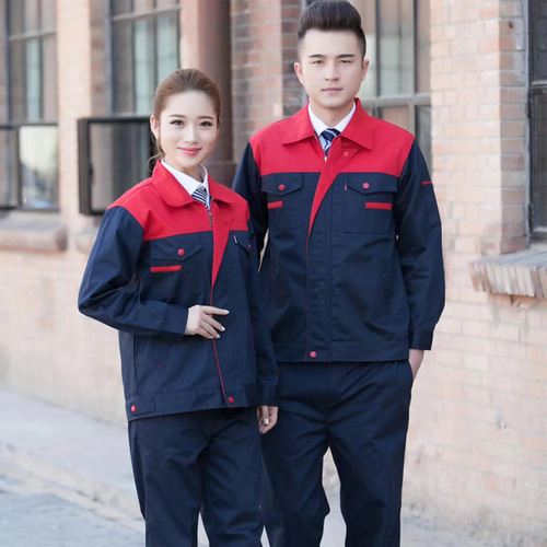 Spring and Autumn Long Sleeve Work Uniform Set Cleaning Property Service Construction Labor Top Car Repair Uniform Printed with LOGO
