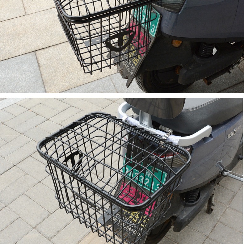 Iron Storage Basket Liner for Bicycle, Thickened Dust-Proof Rear Basket with Cover for Scooter, Mountain Bike