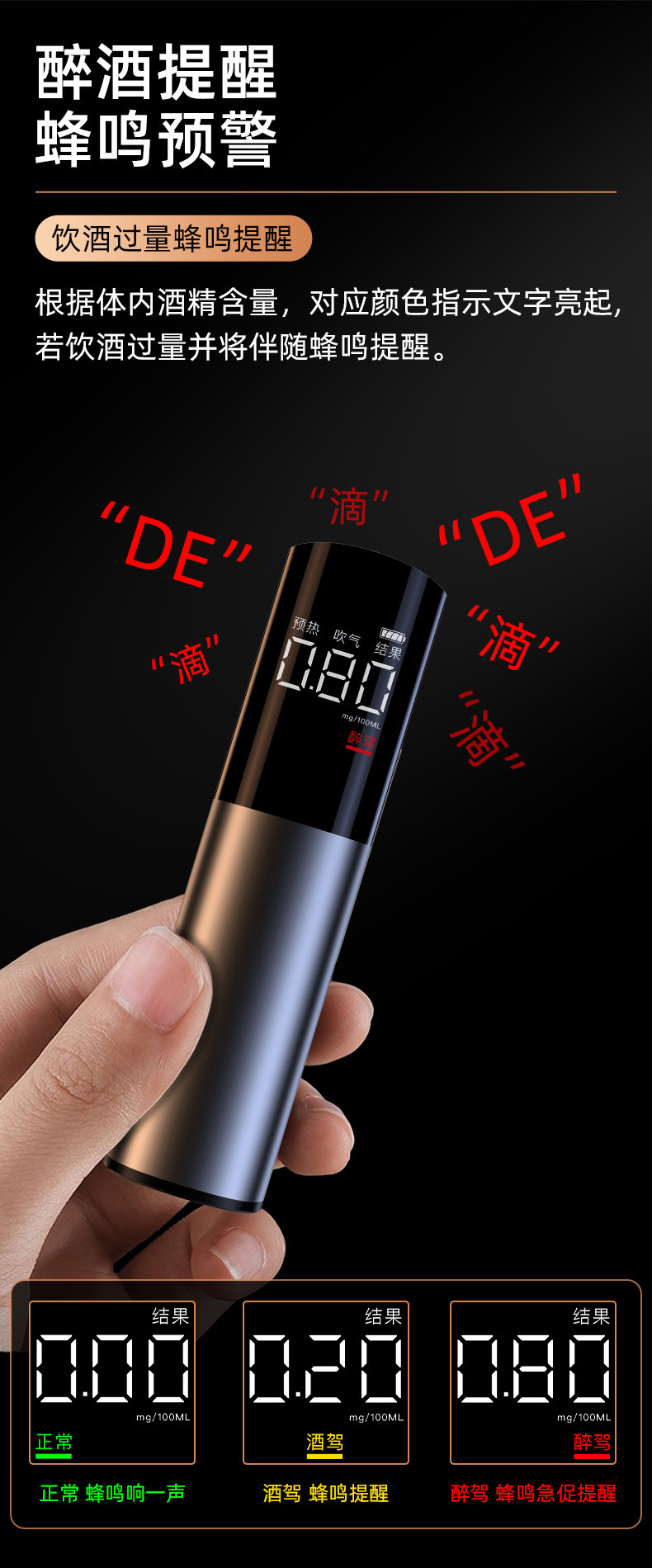 Alcohol tester, breathalyzer, overnight alcohol tester, specialized high-precision measuring device, alcohol measuring instrument