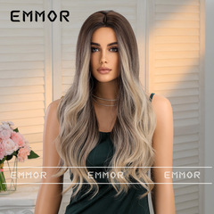 Women's Middle Part Gradient Brown Long Wavy Full Head Wig for Overseas Trade and Cross-Border E-commerce - New Arrival Fake Hair