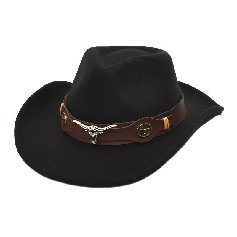woolen Material Solid Color Pattern Unisex Fashion Solid Color Curved Eaves Cowboy Hat Fedora Hat