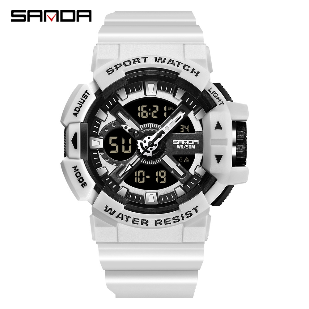 SANDA 3128 nuevo simple personalizado multi-funcional de moda de doble movimiento luminoso casual reloj deportivo