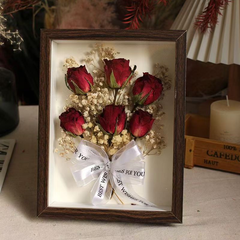 Dried Flower Ornaments Material Package Hollow Photo Frame Teacher Dried Rose Bouquet Flower Best Friend Mother's Day Teacher's Day Birthday Gift