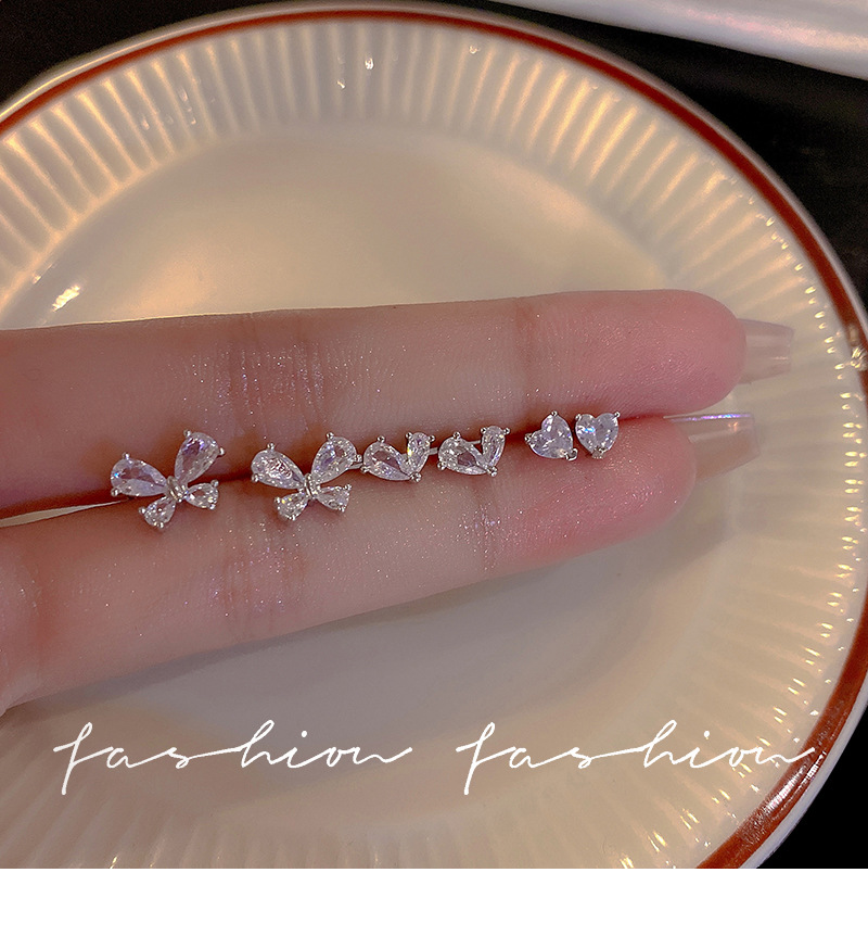 Fashion Water Droplets Bow Knot Copper Plating Opal Zircon Ear Studs 3 Pairs