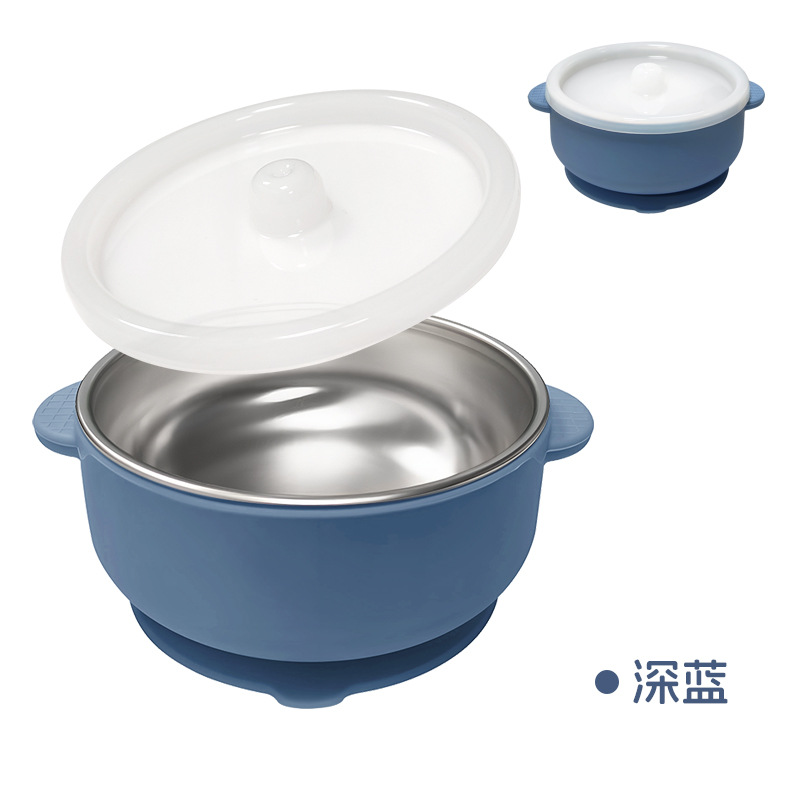 Cuenco de acero inoxidable Amazon 304 con tapa antipolvo Cuenco de silicona para niños con ventosa