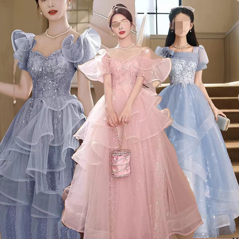 First Love Girl Coming-Of-Age Ceremony Engagement Dress Reinforced Skirt Performance Banquet Dance Dress Celebration Party Dreamy Live Broadcast Supply