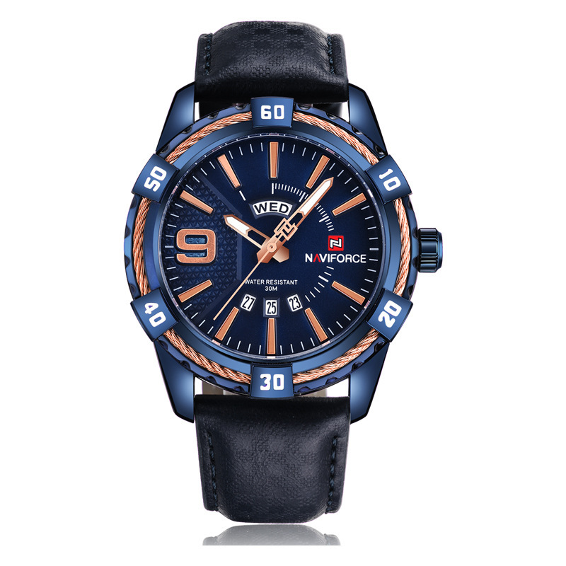 NAVIFORCE Lingxiang 9117L moda impermeable reloj deportivo calendario estilo coreano estudiante cinturón hombres reloj de cuarzo