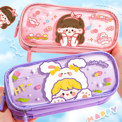 Kaba Bear large-capacity transparent pencil case for high-looking girls new popular internet celebrity multi-functional pencil case for primary school students