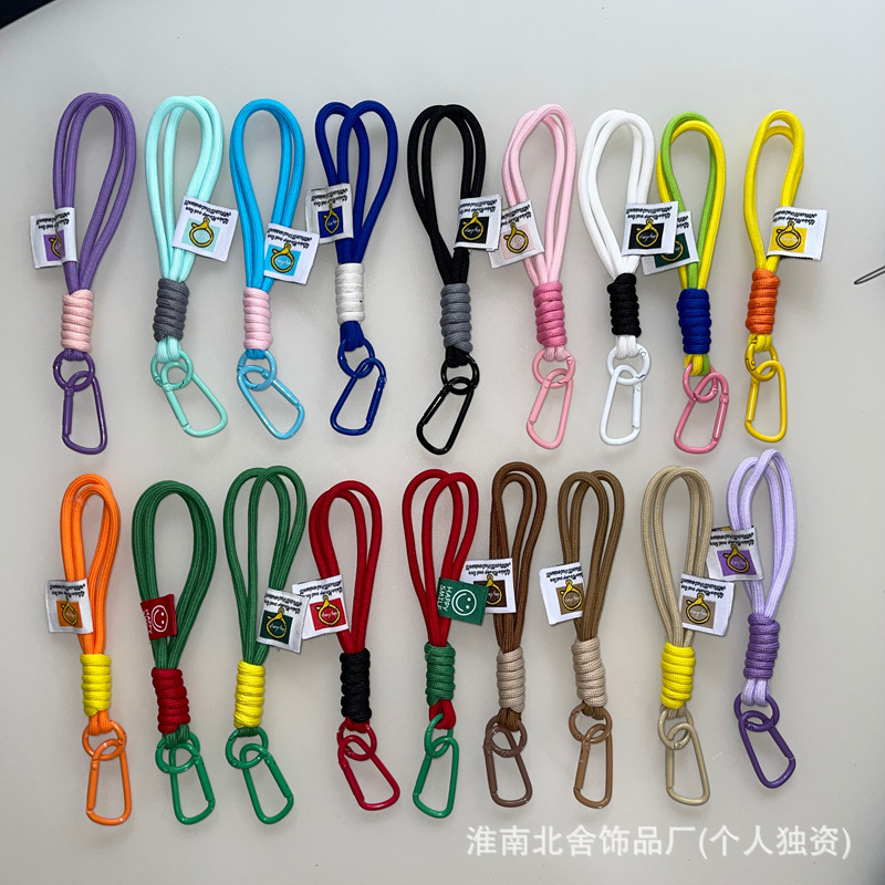 Cross-Border Color-Blocked Knotted Car Key Short Lanyard Phone Strap Doll Water Bottle Detachable Anti-Lost Keychain