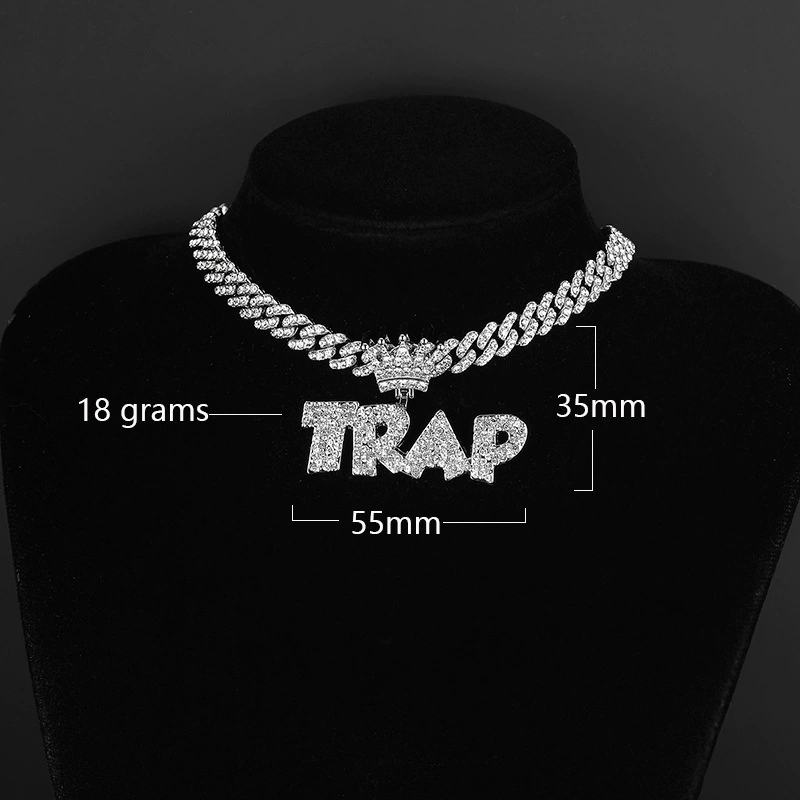 Accessory hip-hop style, pendant with letters, necklace, diamond encrusted, wholesale, DIY