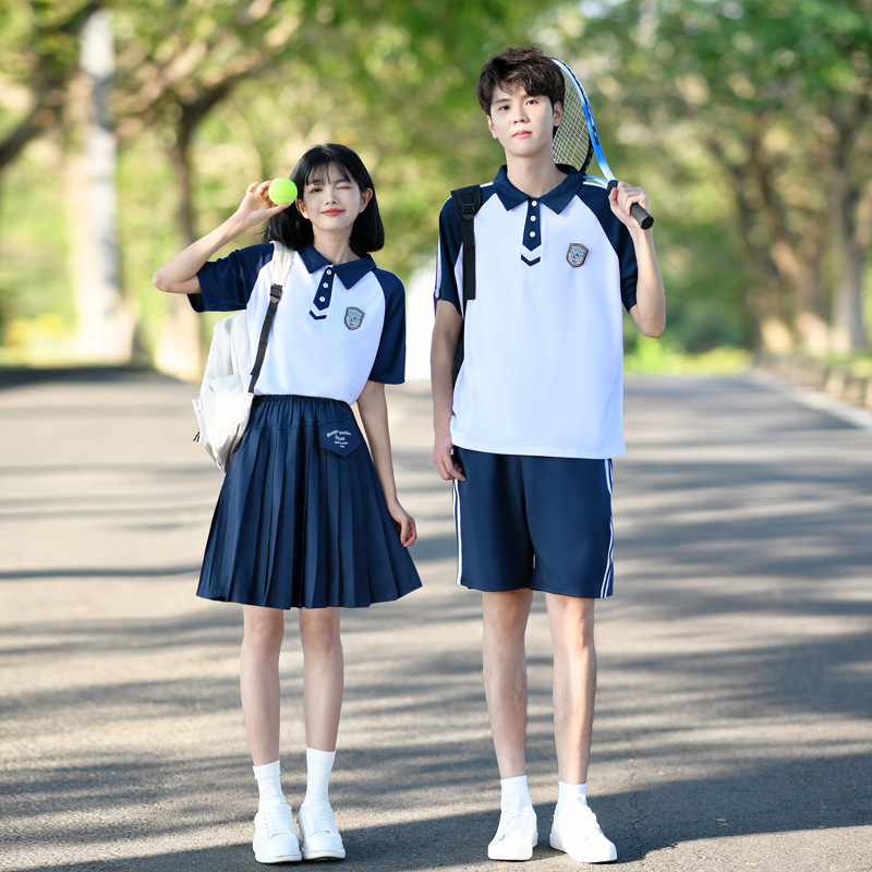 Graduation Class Uniform Junior High School Student Summer Short-Sleeved Polo Shirt Women's Skirt Suit Preppy Style Primary and Secondary School Student Chorus Performance Uniform