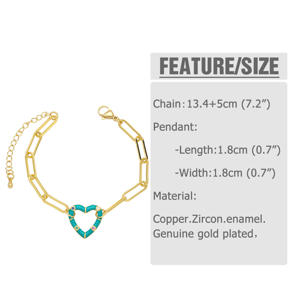 Simple Style Heart Shape Copper Bracelets Inlay Zircon Copper Bracelets