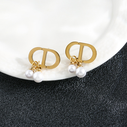 Pearl Earrings Women's Letter CD Earrings European and American Simple Fashion Personality Niche Design High-end Versatile Earrings Trendy