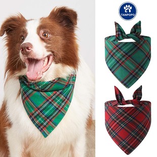 Tanpopo Spot Cross-Border Exclusive for Amazon Dogs Christmas Saliva Scarf Plaid Dog Scarf Pet Triangle Scarf