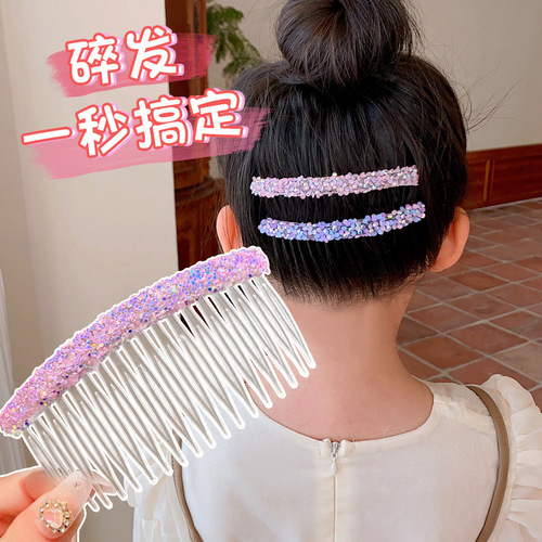 Children's transparent hair comb for girls, with rhinestones, dance accessories, little girl, back of the head comb, baby short hair styling tool