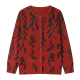 秋冬新款羊毛衫全毛针织衫中老年女装时尚印花羊毛毛衣妈妈开衫，女装针织衫/毛衣，妃慕昵服饰