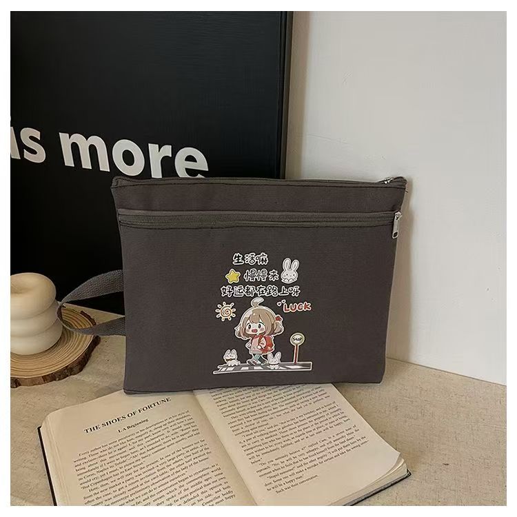 Bolsa de archivo portátil con cremallera de lona de gran capacidad A4, información de la bolsa de matrícula, bolsa para libros, multicapa y doble capa para estudiantes