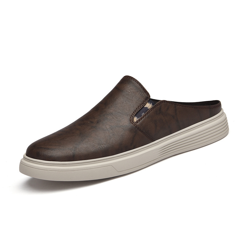 2026 Cross-Border Men's Mules, Slip-On Shoes, Spring and Summer Closed-Toe Slip-Ons, Flat Leather Sandals