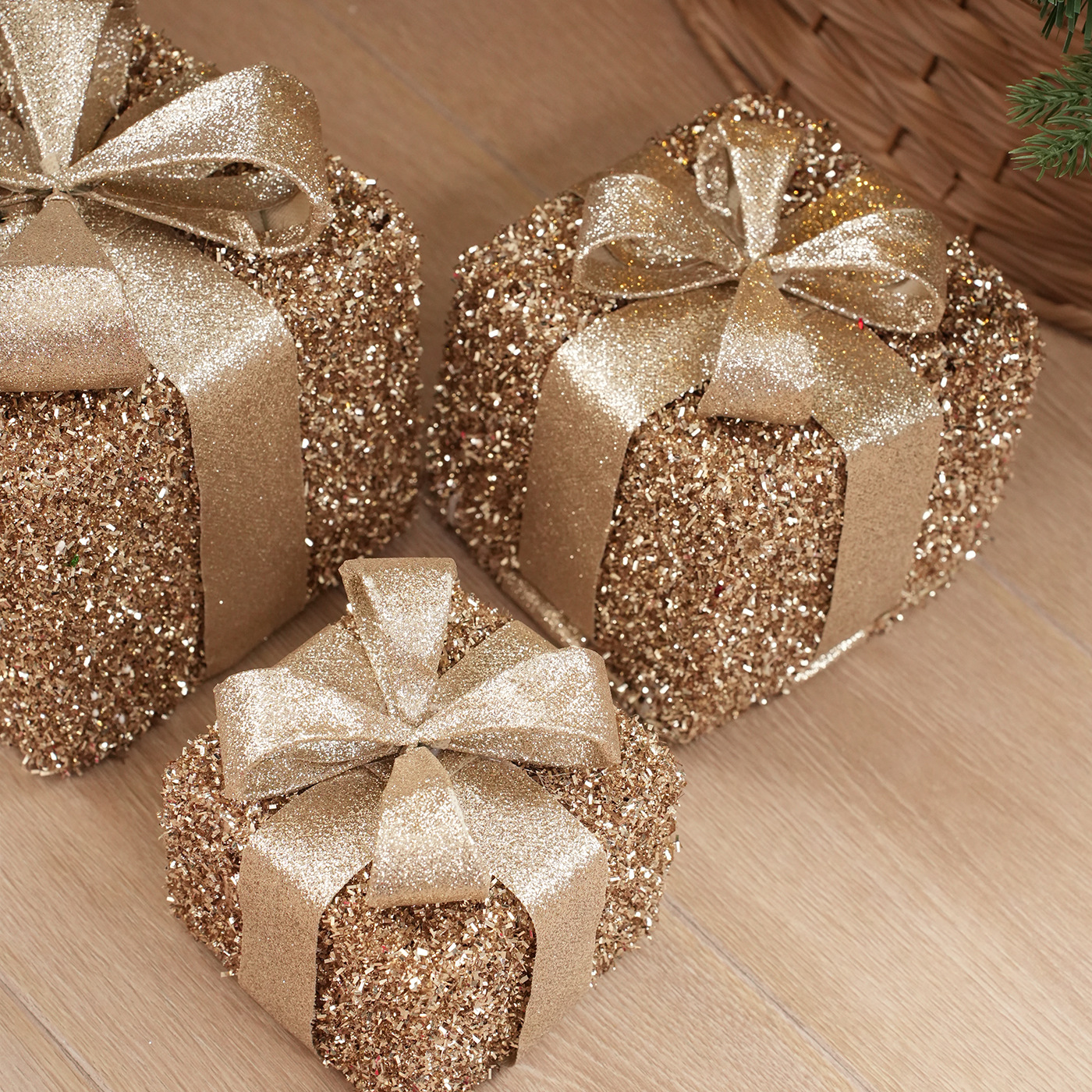 Caja de regalos de caña de Navidad, caja de regalos de hierro forjado, caja vacía, decoración, decoración, decoración, diseño de tres piezas