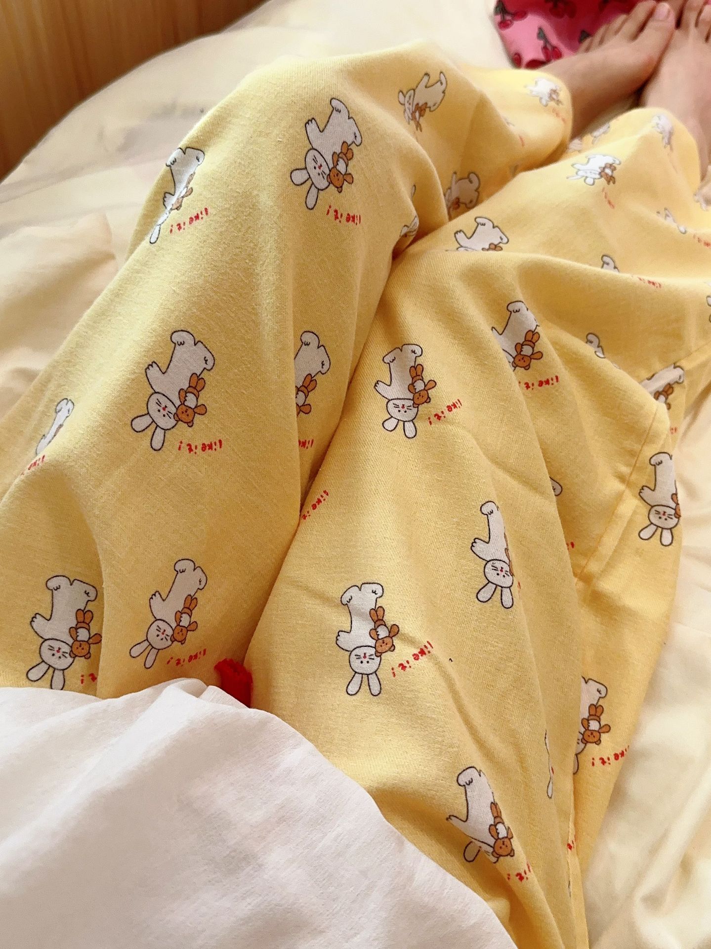 Pijamas sueltos de cereza de manzana de algodón cepillado, pantalones lindos para el hogar