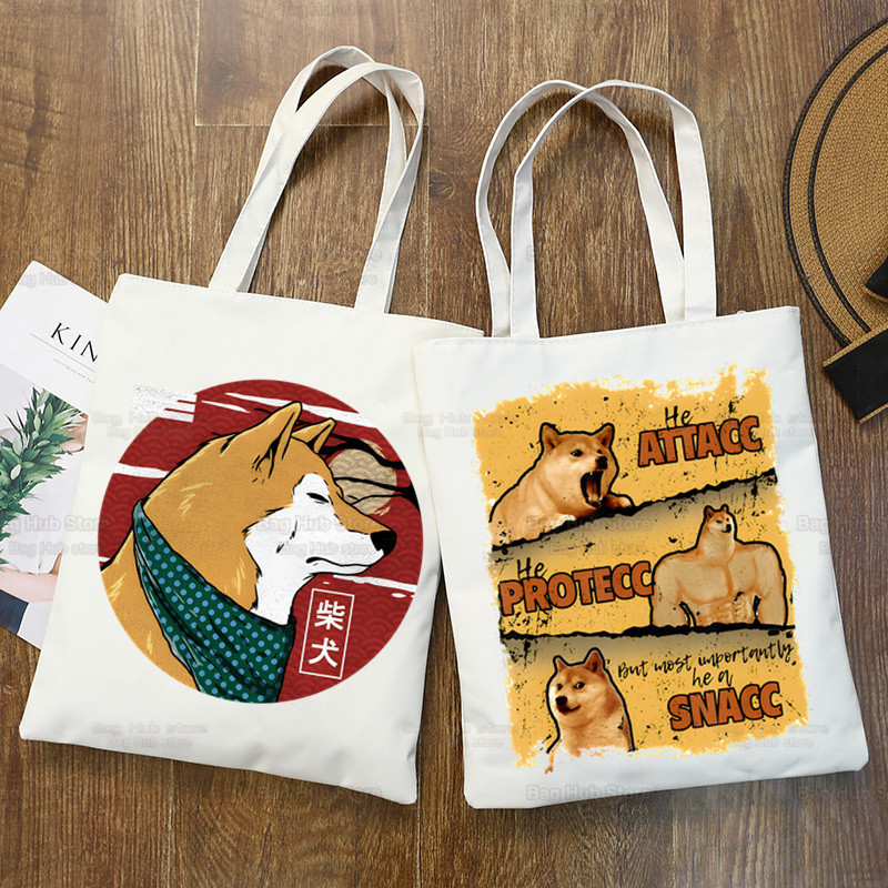 Shiba Inu 柴犬印花帆布袋单肩背包学生休闲全球外贸手提购物袋