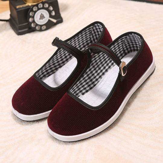 Beijing Cloth Shoes, Comfortable Flat Work Shoes, Soft Sole, New Corduroy Hotel Work Dance Shoes, Women's Flats, Mother's Shallow Mouth