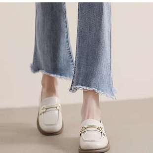 Thick-Soled Leather Shoes 2025 New Style Slip-On Soft-Soled Small Leather Shoes French British Style Flat-Soled Metal Buckle Versatile