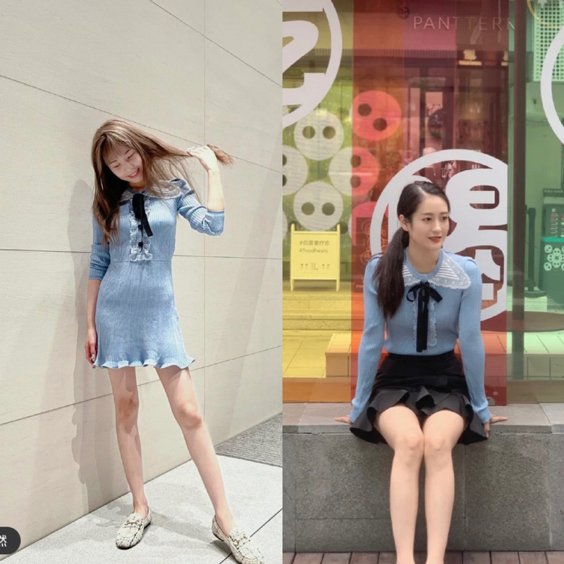 【Clearance 120/160】Heavy Sp Silver Onion Lace Collar Knitted Sweater Long Sleeve Top Dress