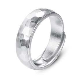 S999纯银国风手工锤纹 足银戒指男女情侣对戒女哑光复古足银饰品