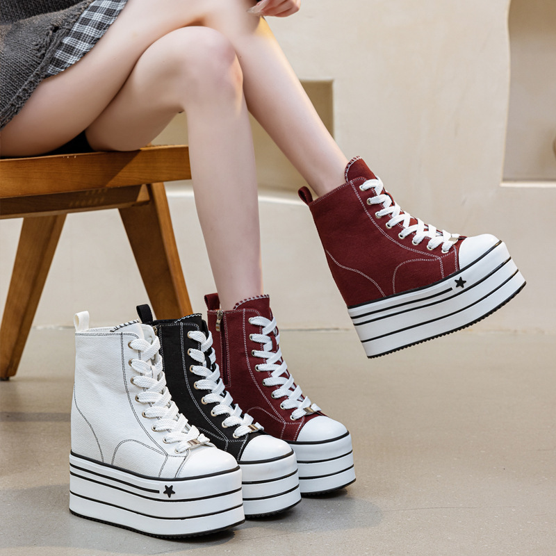 Ultra High Heels 16cm Thick-Soled Women's Shoes Versatile Fashion Women's Casual Canvas Shoes 2026 Spring and Autumn New Platform Shoes