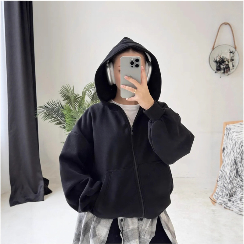 Zipper Cardigan Hooded Sweatshirt for Men and Women Spring and Autum 2025 New Loose Velvet Thickeneded American Retro Jacket Zipper Cardigan Hooded Sweatshirt for Men and Women Spring and Autum 2025 New Loose Velvet Thickeneded American Retro Jacket